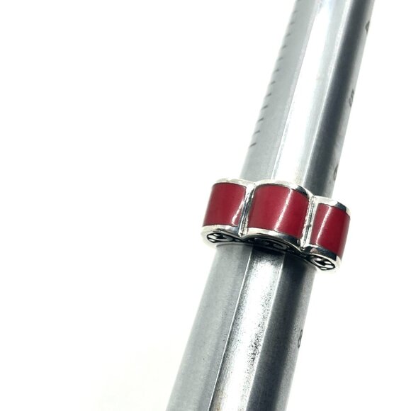 VINTAGE STERLING SILVER 925 RED CORAL STONE HS RING SCROLL SCALLOPED EDGE BOHO 7 - Picture 14 of 15